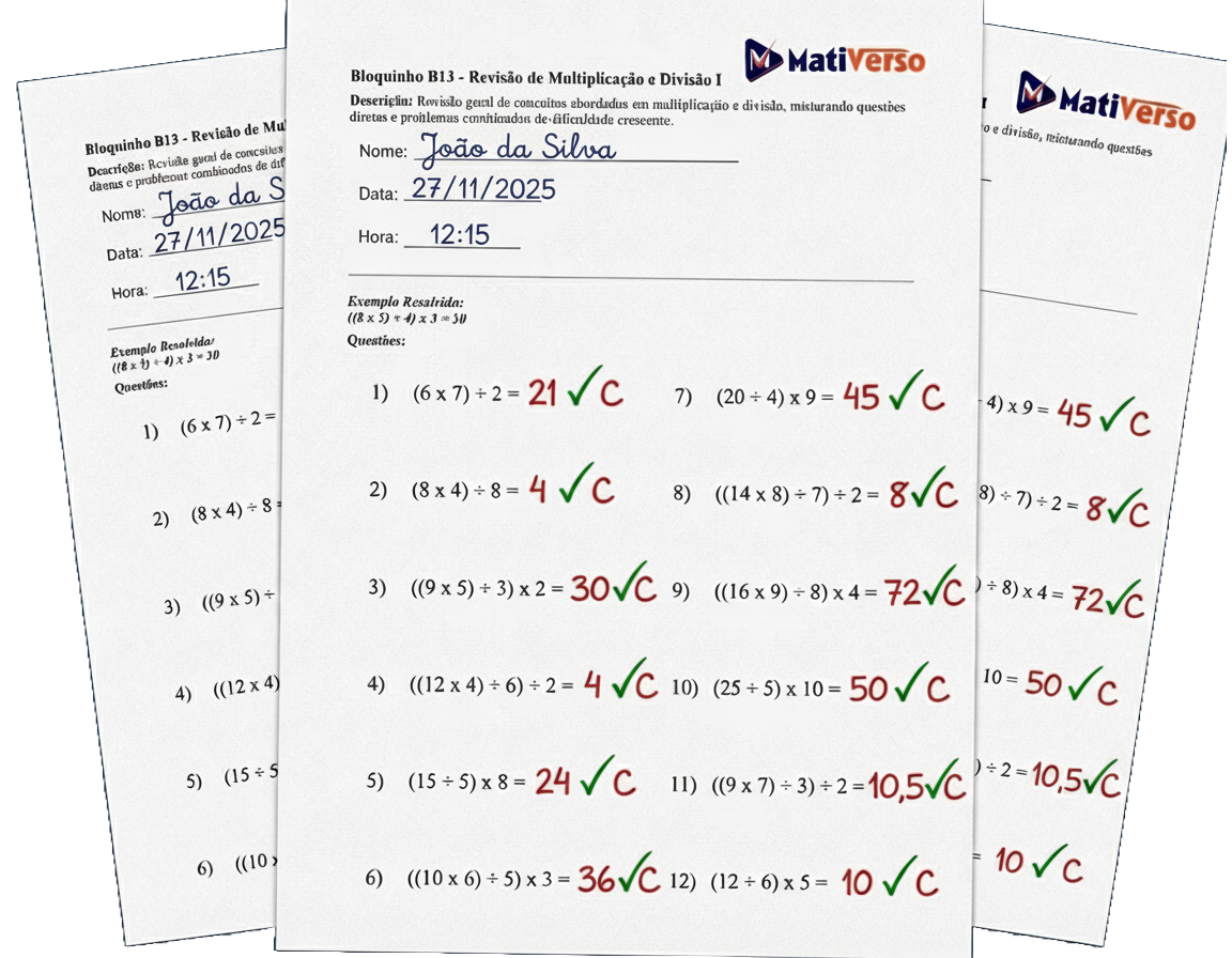 Bloquinhos de matemática MatiVerso - Exercícios diários personalizados para crianças e adolescentes